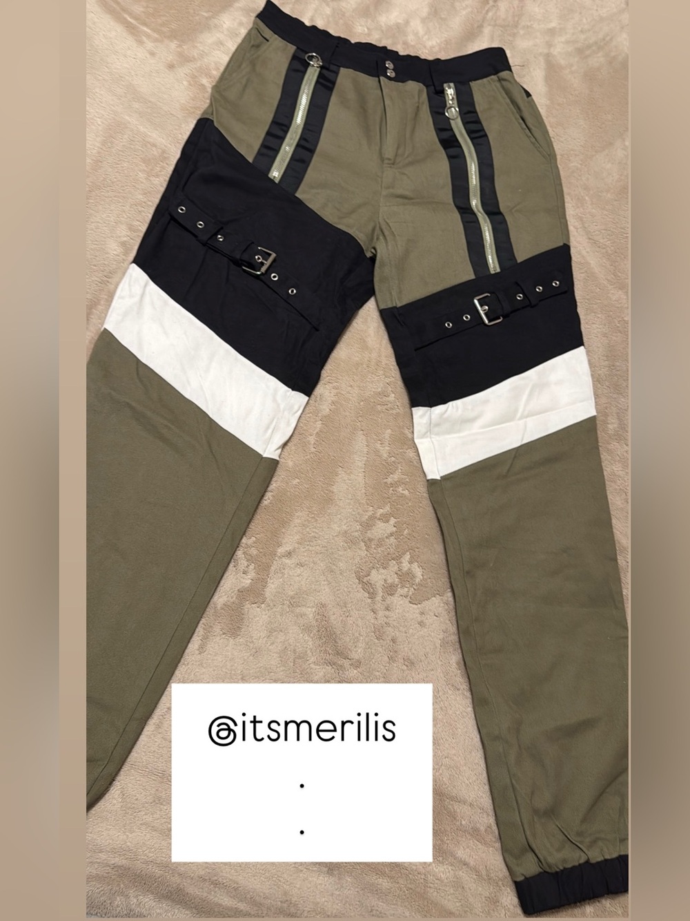 Hot & Delicious Olive Green Cargo Pants with Black & White Accents